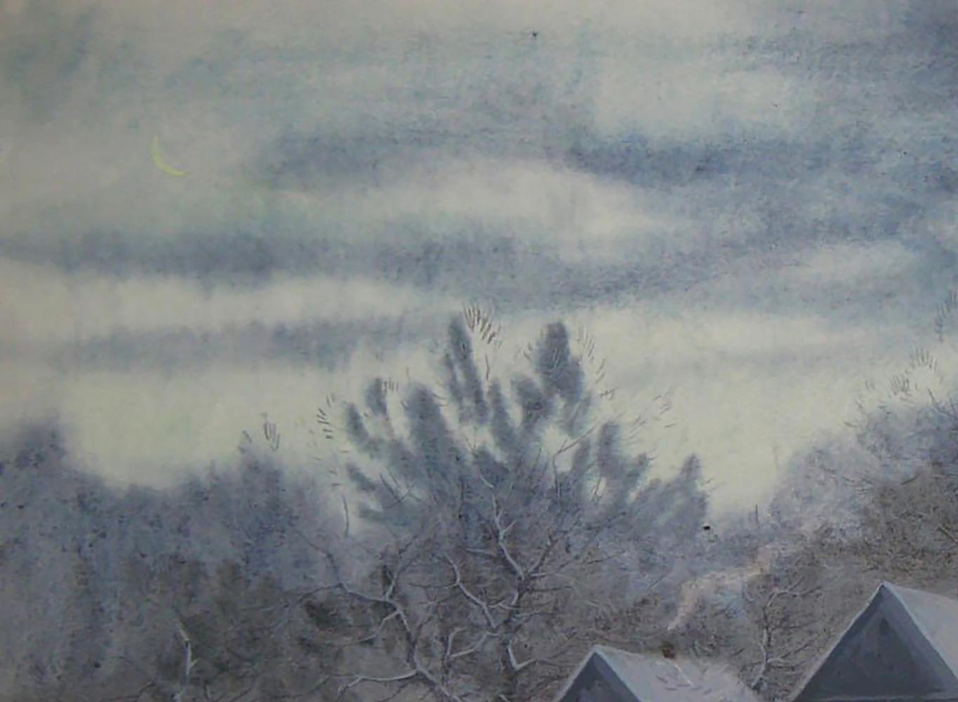 Watercolor painting of winter village by Valery Savenets snowy landscape
