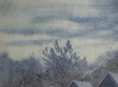 Watercolor painting of winter village by Valery Savenets snowy landscape