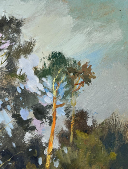 Oil painting Path in the forest by Yuriy Suprunchuk: tall pine trees