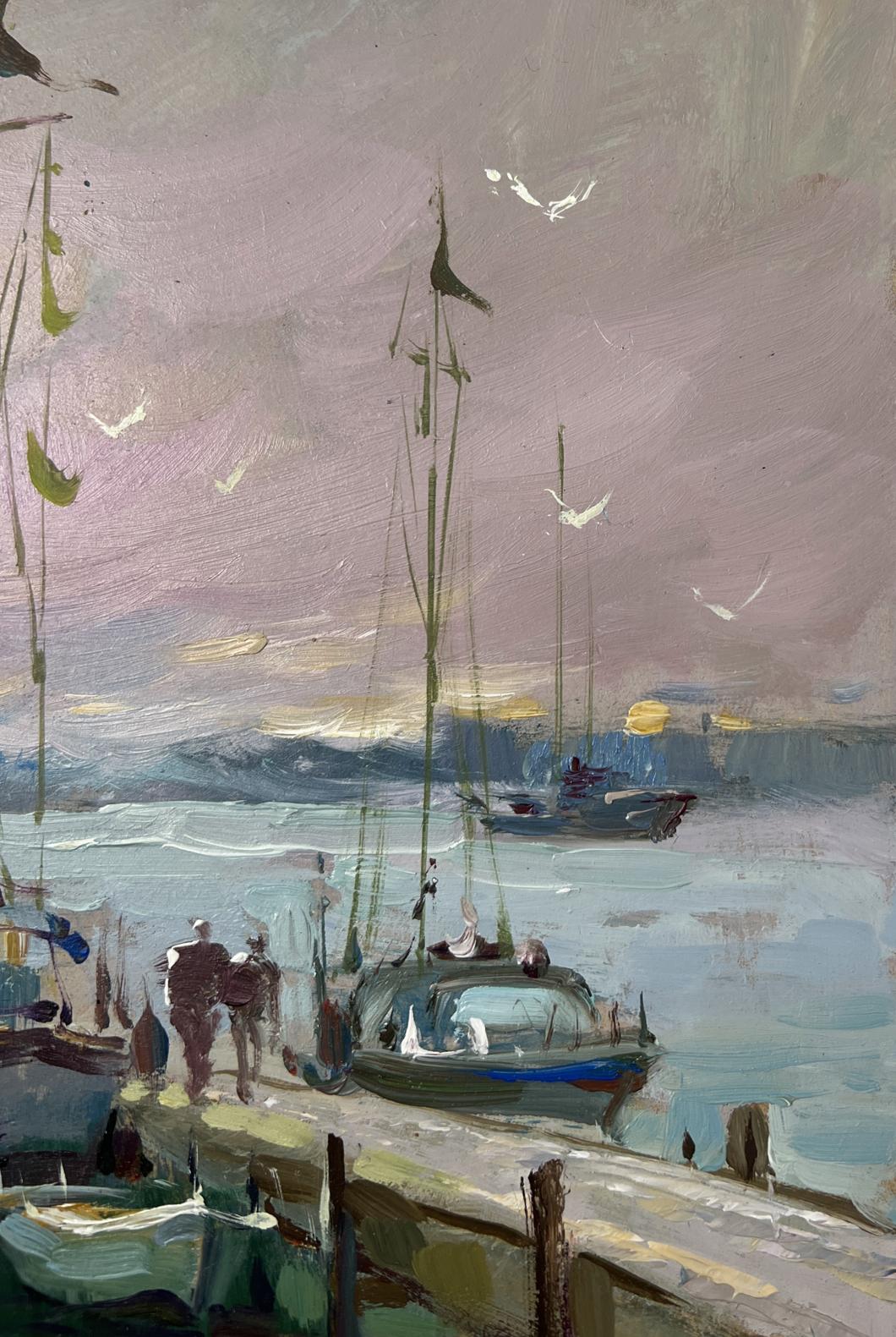 Soft pastel oil painting Where boats sleep at the pier by Yuriy Suprunchuk