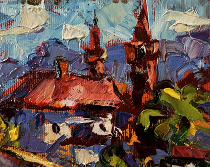 Vibrant impressionist oil painting of old town walking tour by Oleksiy Ivanyuk