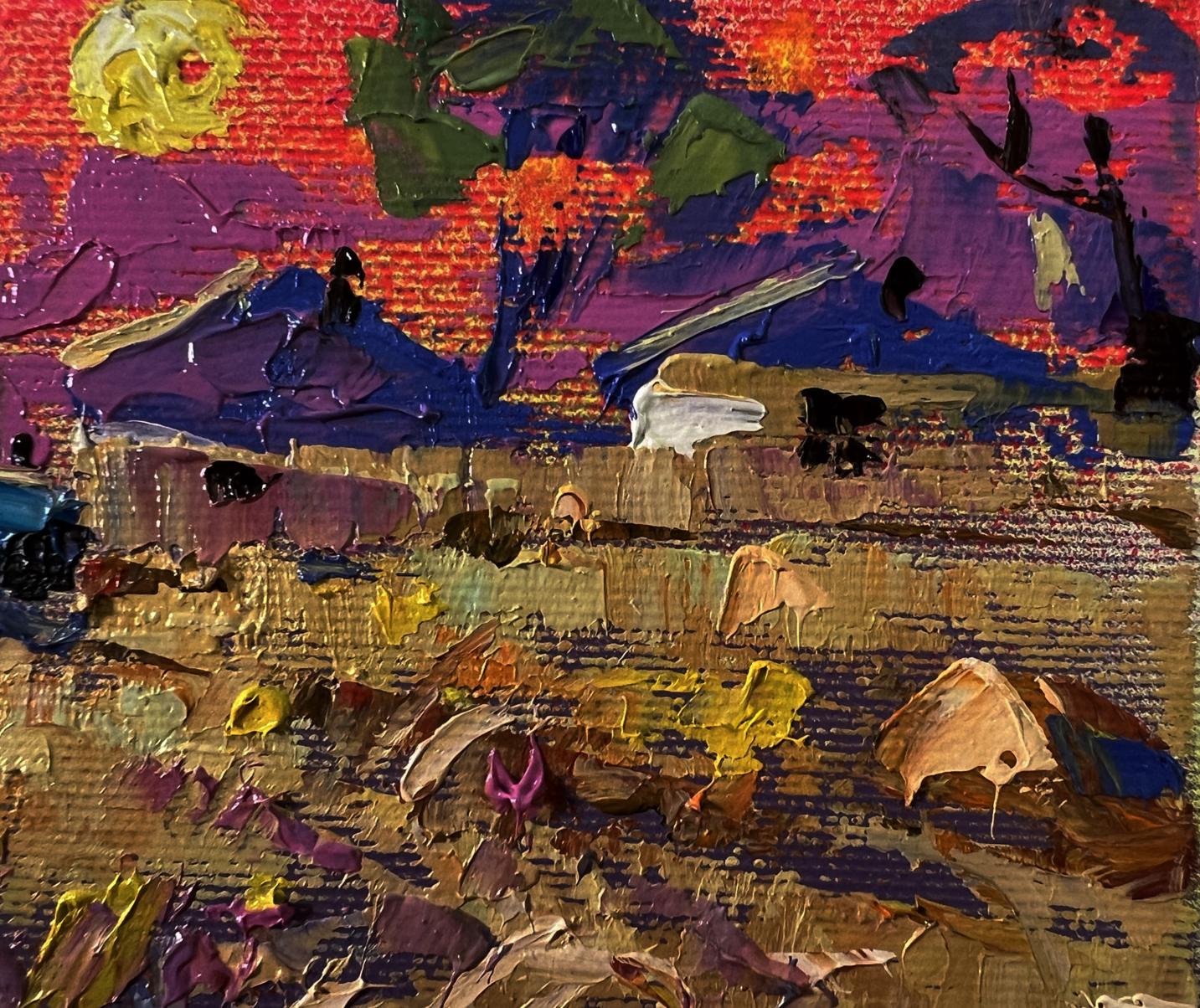 Oil painting Evening village by Oleksiy Ivanyuk vibrant impasto landscape
