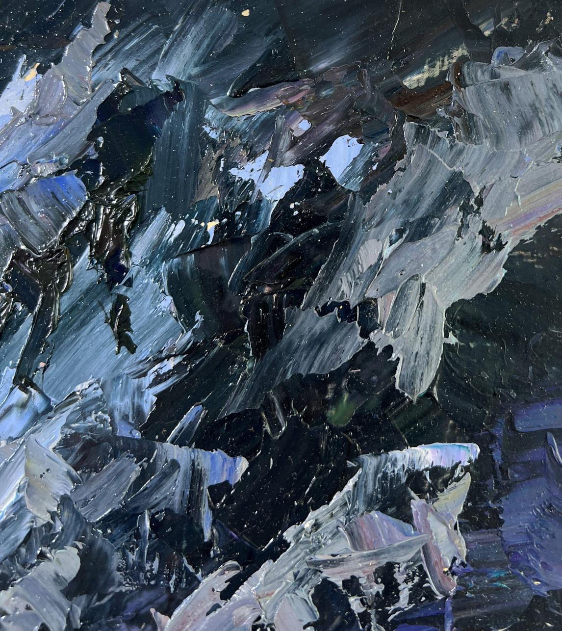 Abstract oil painting Among the winter trees by Boris Serdyuk in deep blues