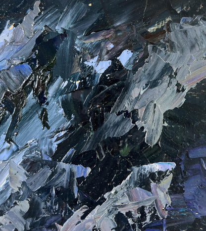Abstract oil painting Among the winter trees by Boris Serdyuk in deep blues
