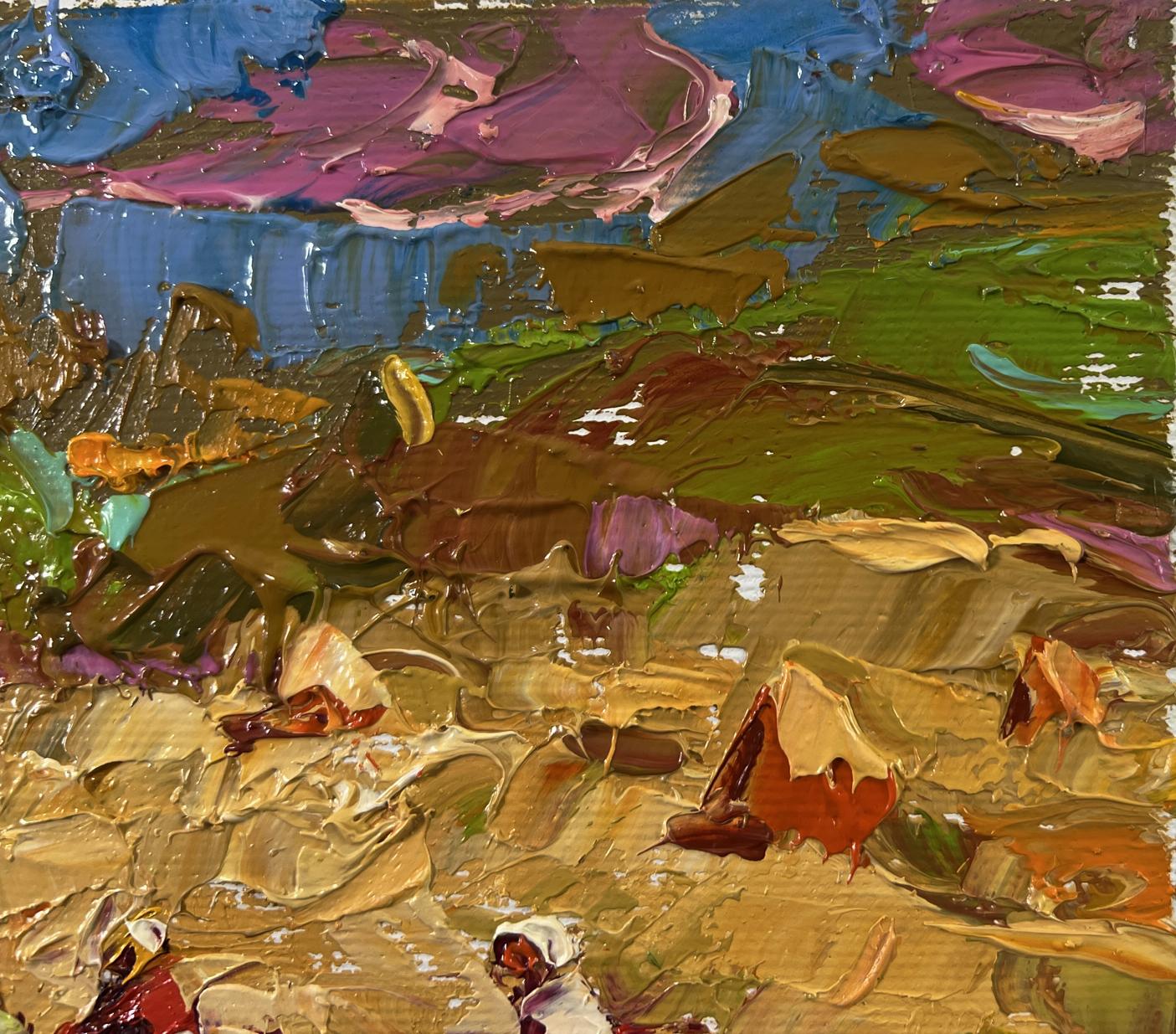 Impressionistic oil painting of harvesting hay in field by Oleksiy Ivanyuk