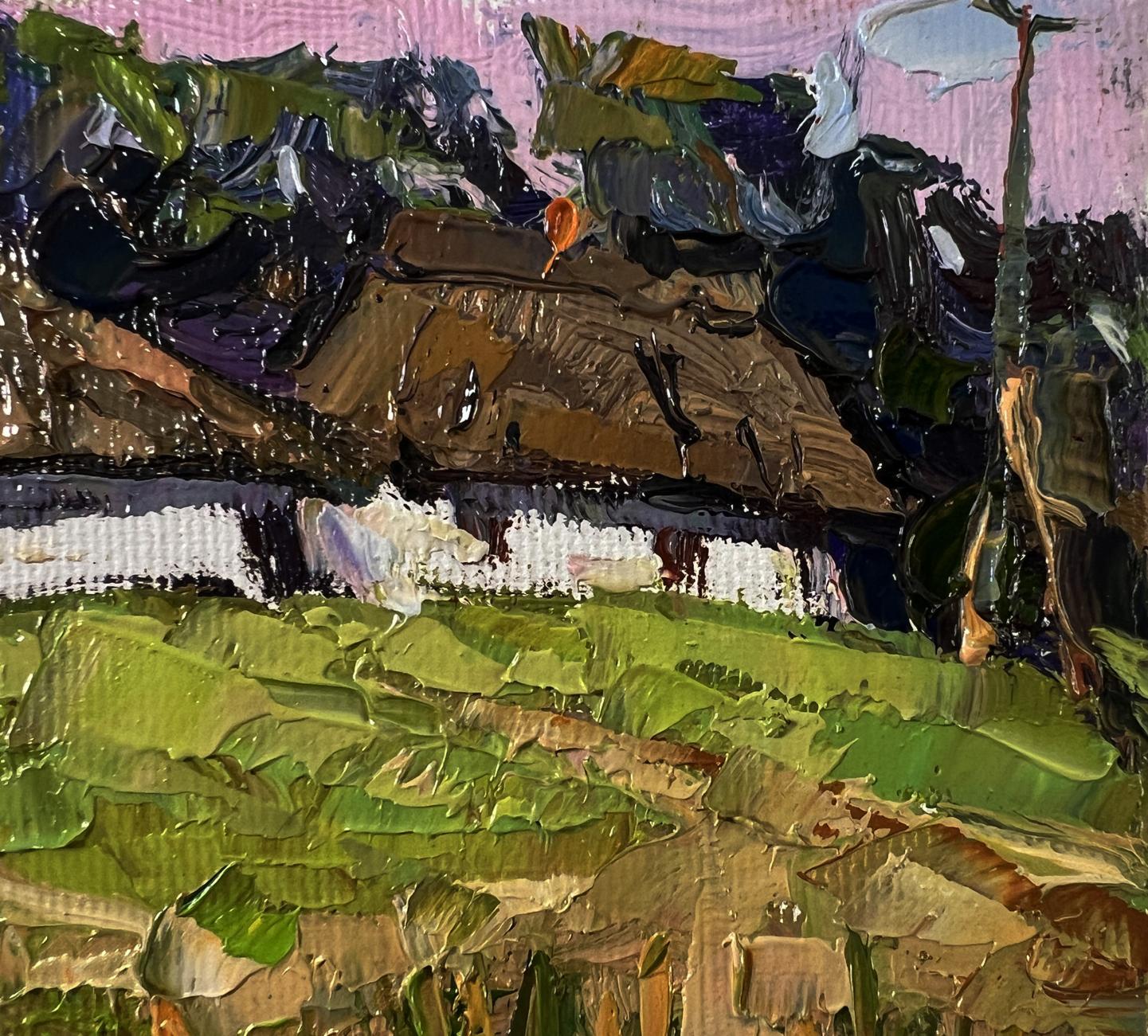 Oil painting Village near the swamps by Oksana Ivanyuk textured impressionist rustic house
