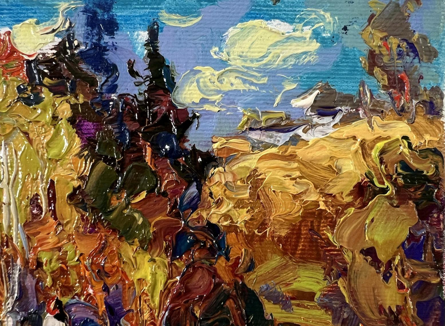 Vibrant impressionist oil painting Over the River by Oksana Ivanyuk
