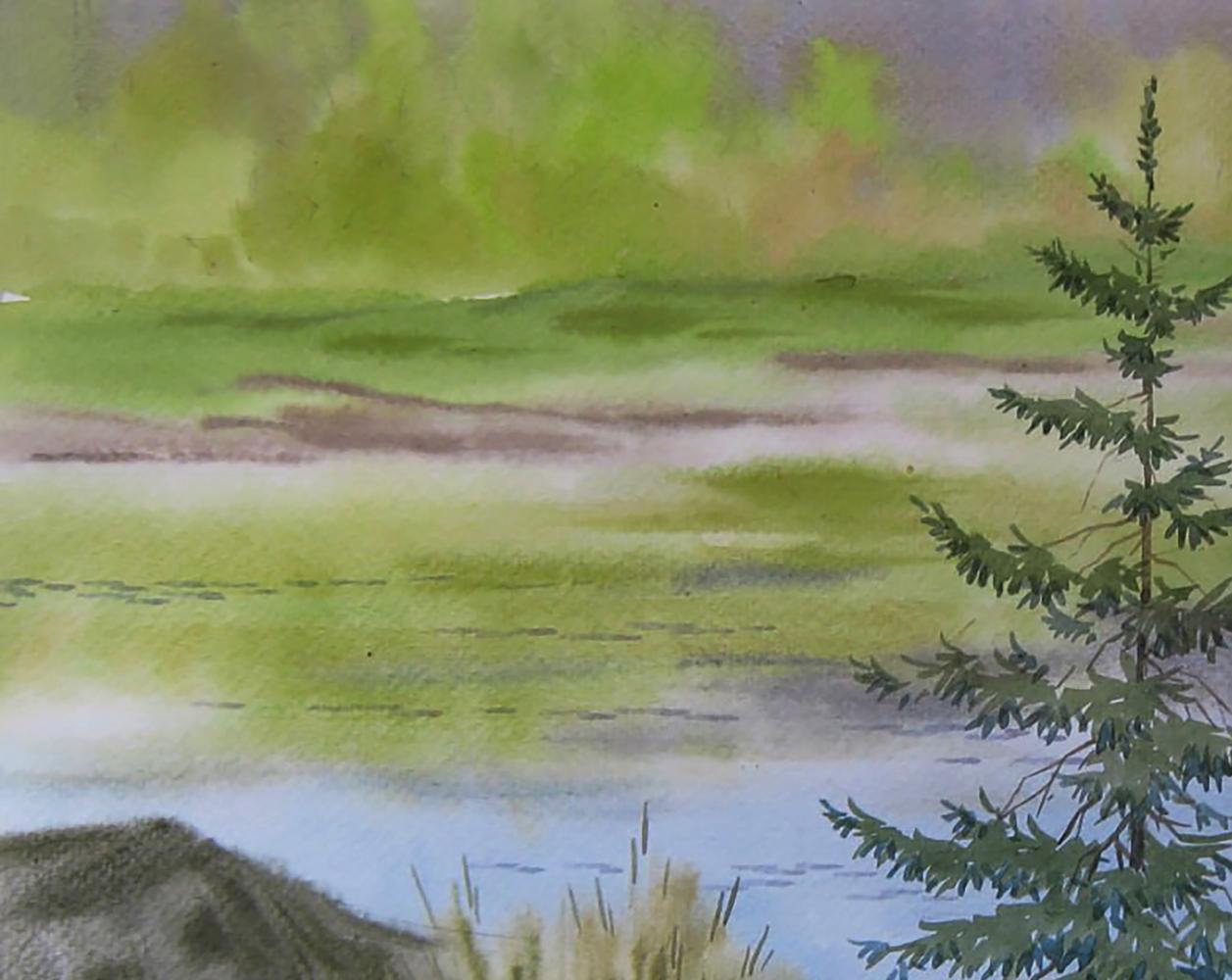 Watercolor painting of Green Coast River by Valery Savenets