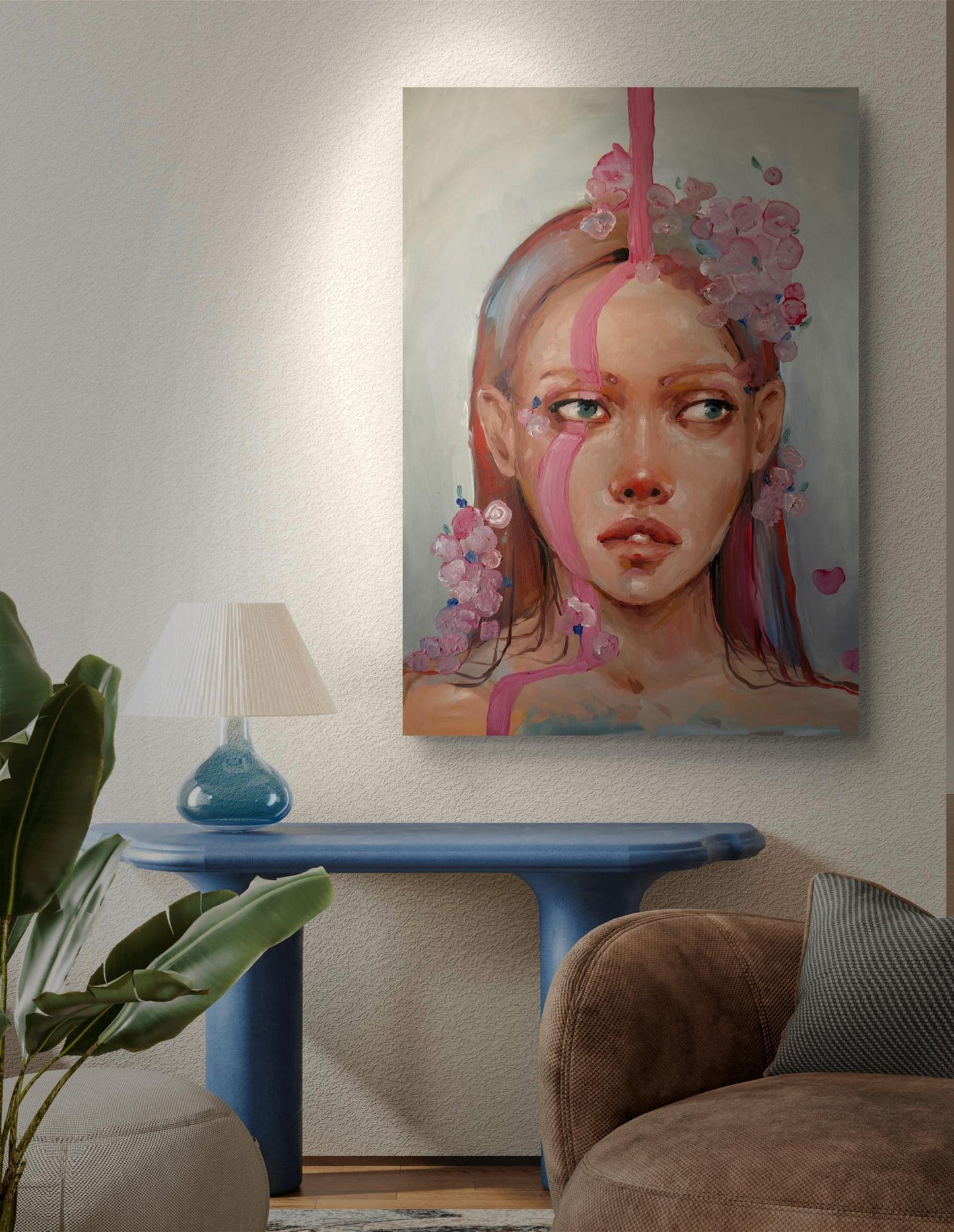 Oil painting Pink rain by Victoria Kagalovska on wall