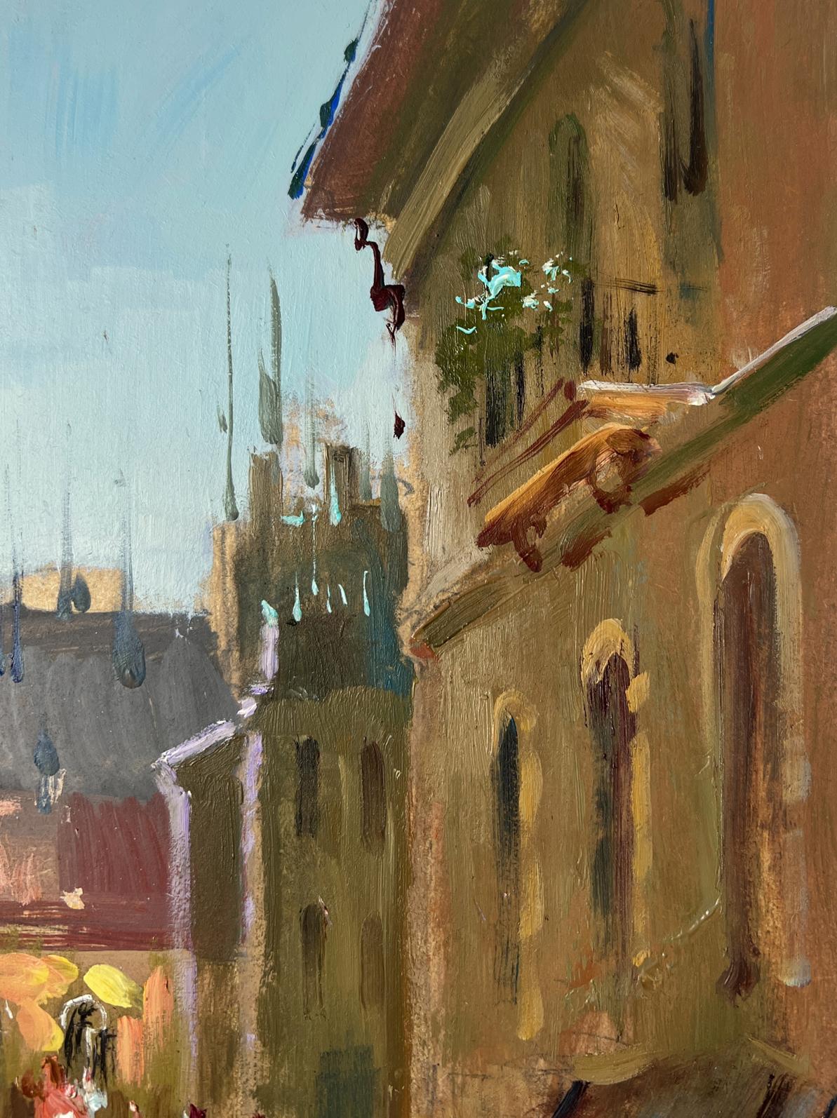 Oil painting Childhood alley by Yuriy Suprunchuk, warm European street scene