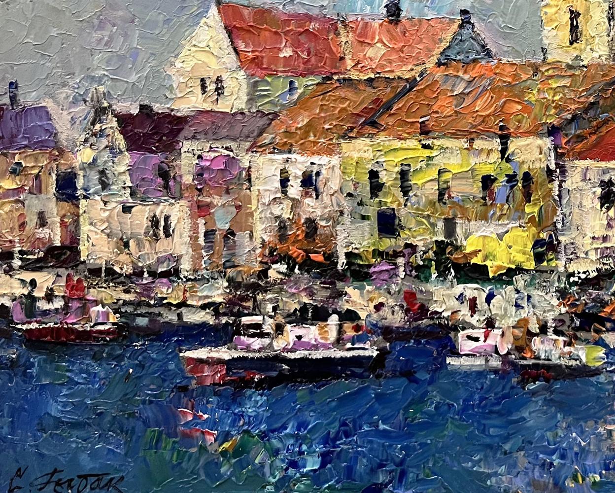 Vibrant impressionist oil painting City on the water by Serhiy Rybak