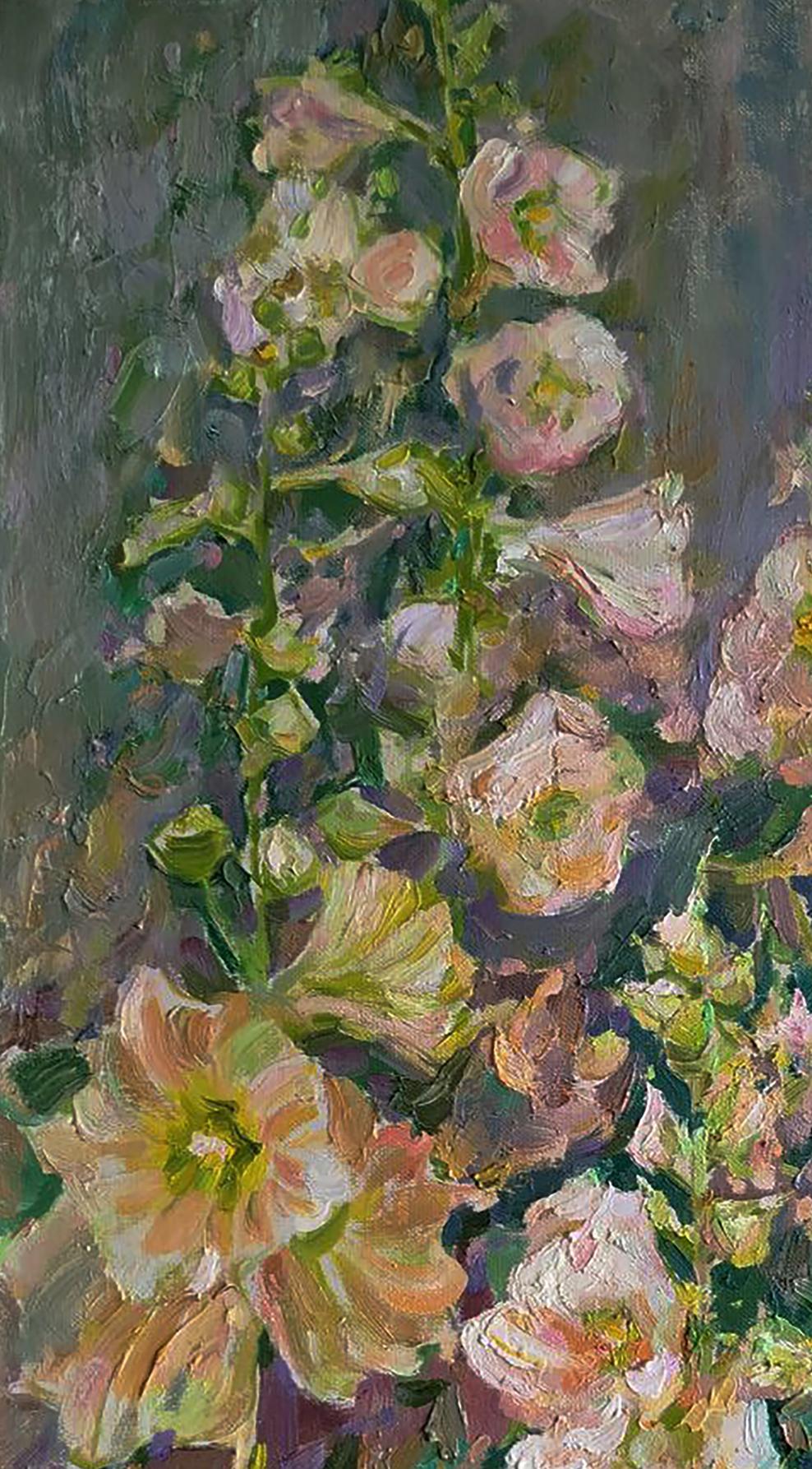 Oil painting Flowers in the garden by Leonid Pavlenko, pink floral cluster