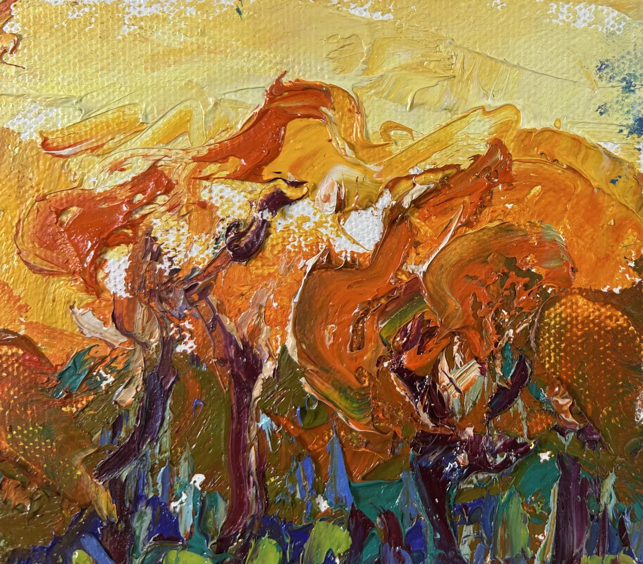 Vibrant impressionist sunflower oil painting by Oleksiy Ivanyuk, Steps through autumn
