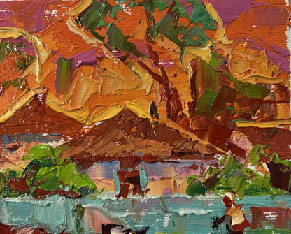 Vibrant impressionist oil painting Evening of the village by Oleksiy Ivanyuk