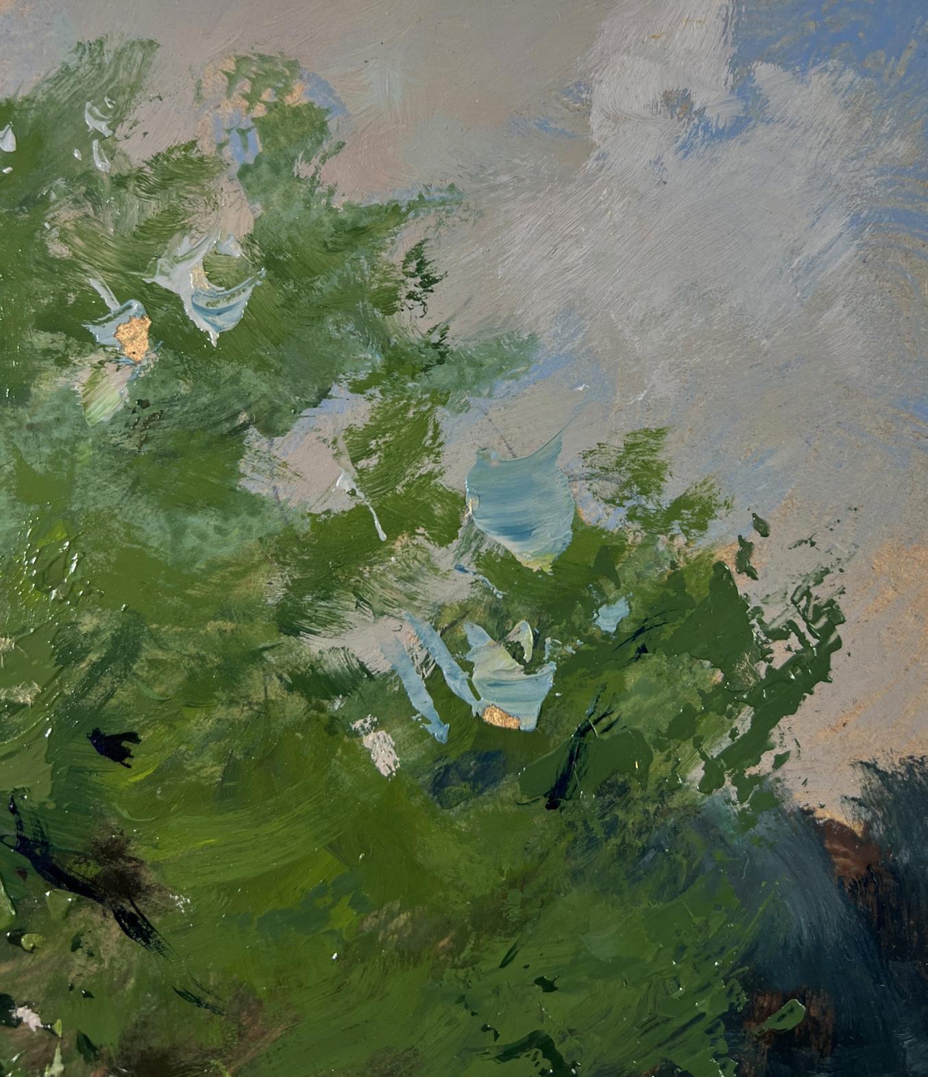 Oil painting River near the village by Yuriy Suprunchuk, bold green brushstrokes