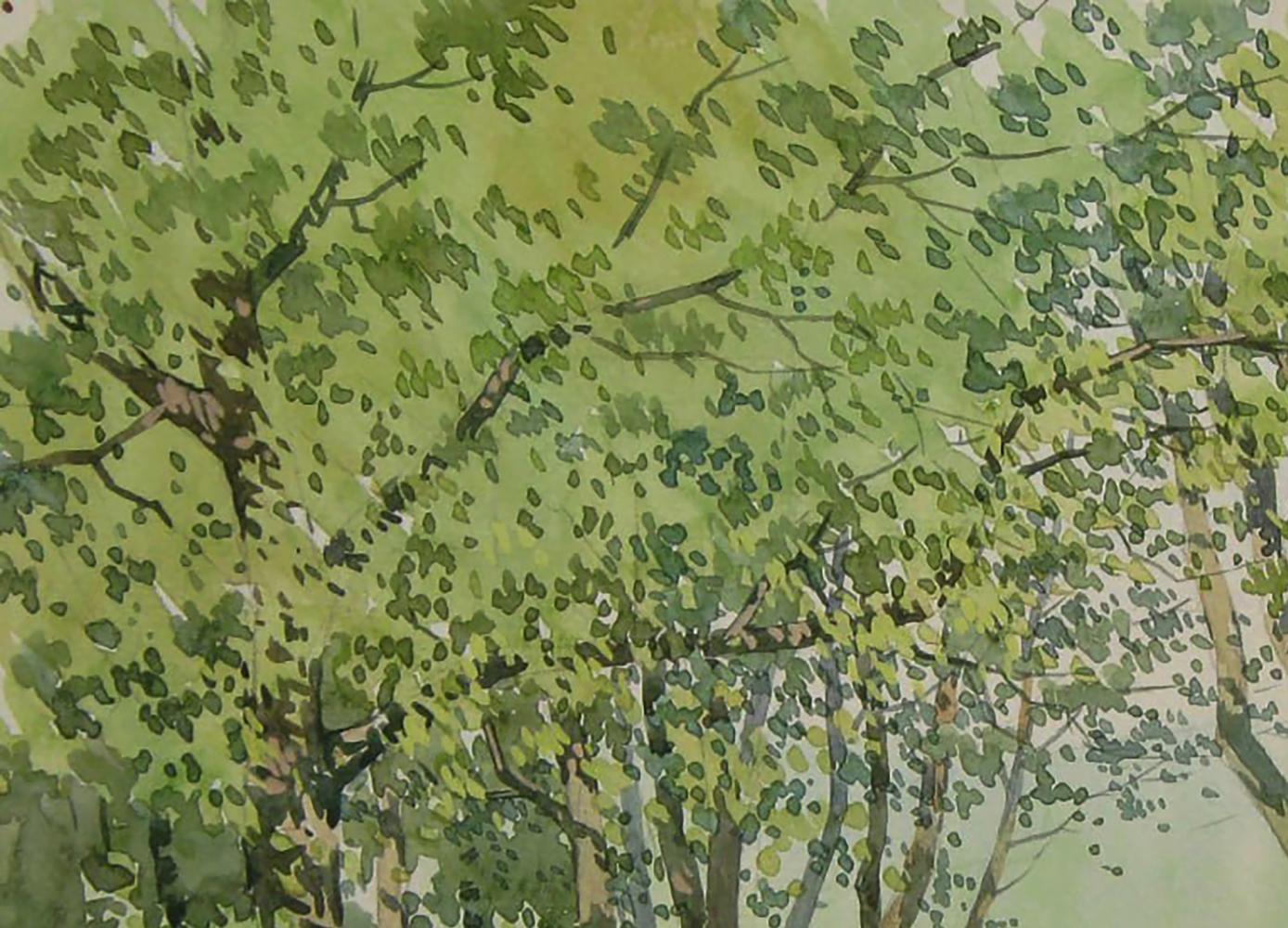 Watercolor painting of lush green forest by Valery Savenets