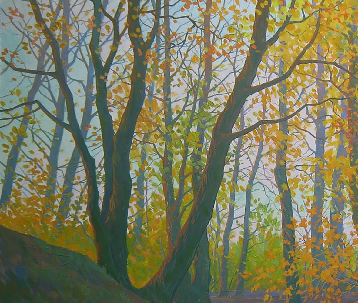 Oil painting Autumn sunny day by Valery Savenets vibrant forest scene