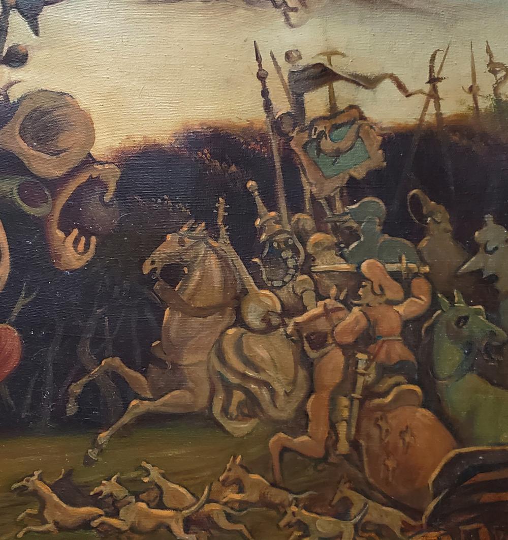 Oil painting An Evening of Recklessness by Daniil Litvinov chaotic medieval battle