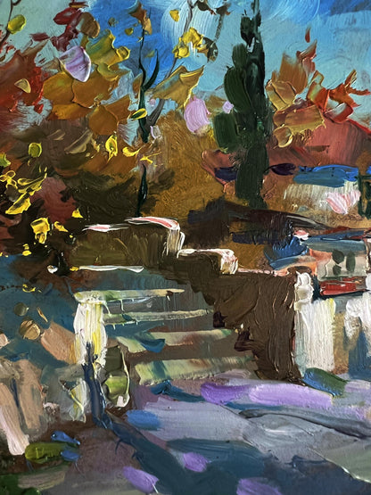 Vibrant impressionist oil painting of autumn leaves by Yuriy Suprunchuk
