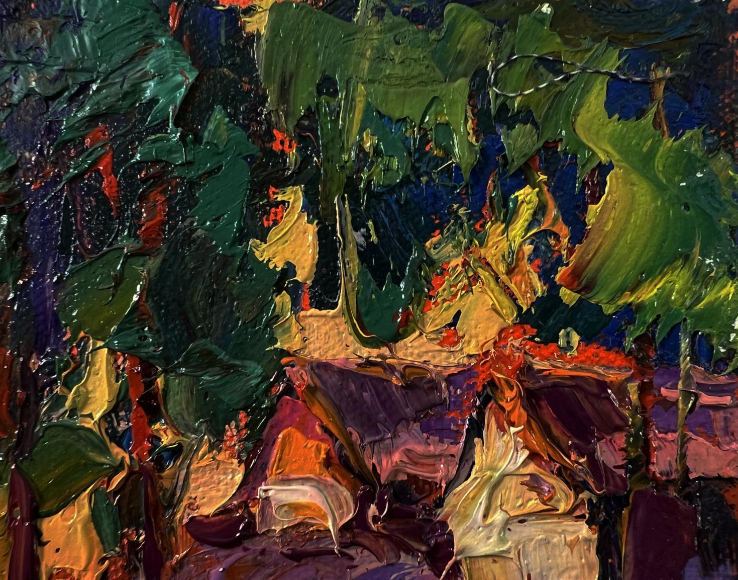 Oil painting Orange sunset behind trees by Oksana Ivanyuk