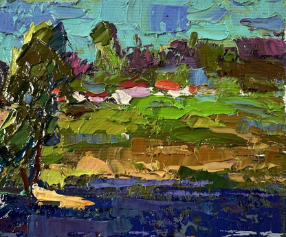 Vibrant impressionist oil painting Near the river by Oksana Ivanyuk