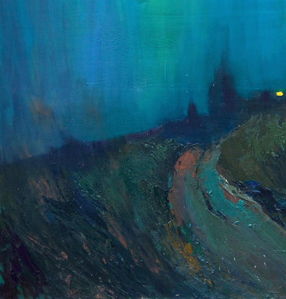 Oil painting Fog over the field by Natalia Korf-Ivaniuk with bold blues