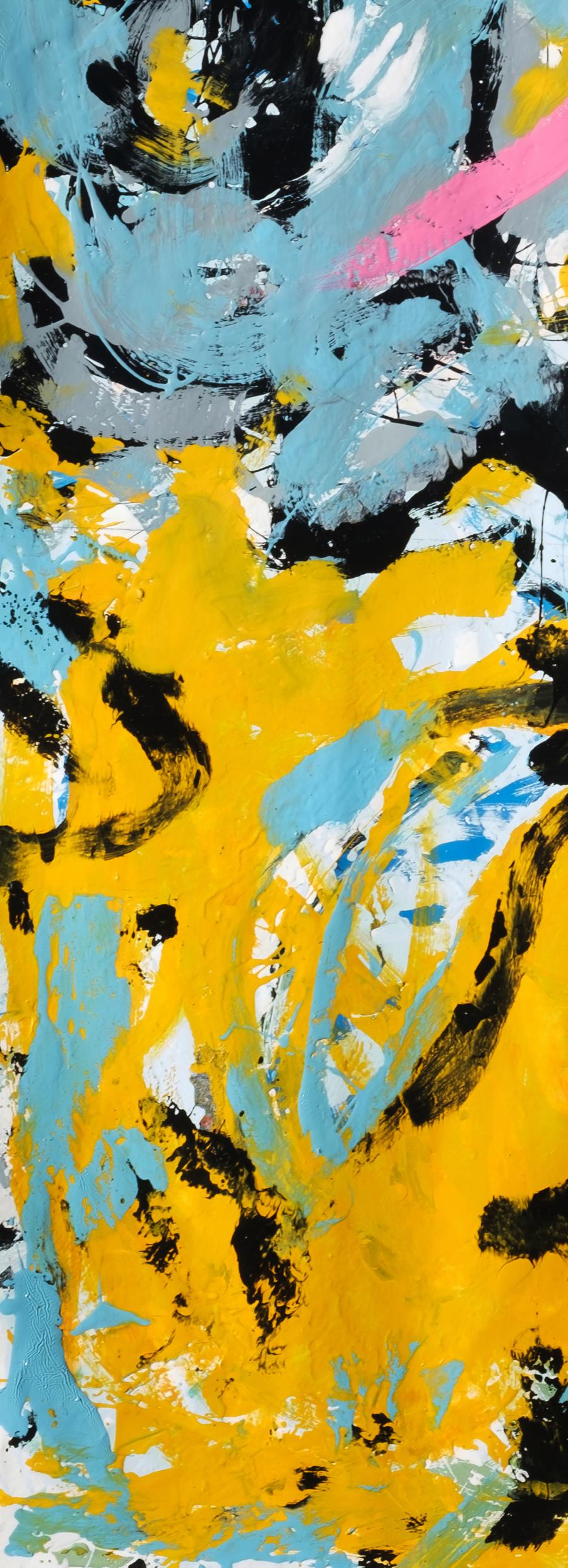 Oil painting Blue Rose by Natalia Korf-Ivaniuk with bold yellow, blue strokes
