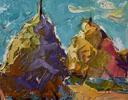 Vibrant impressionist oil painting of pears by Oleksiy Ivanyuk