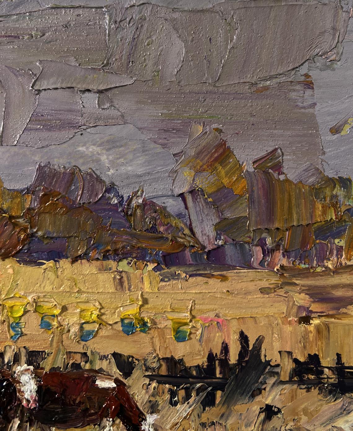 Impressionistic oil painting of village cows grazing by Boris Serdyuk