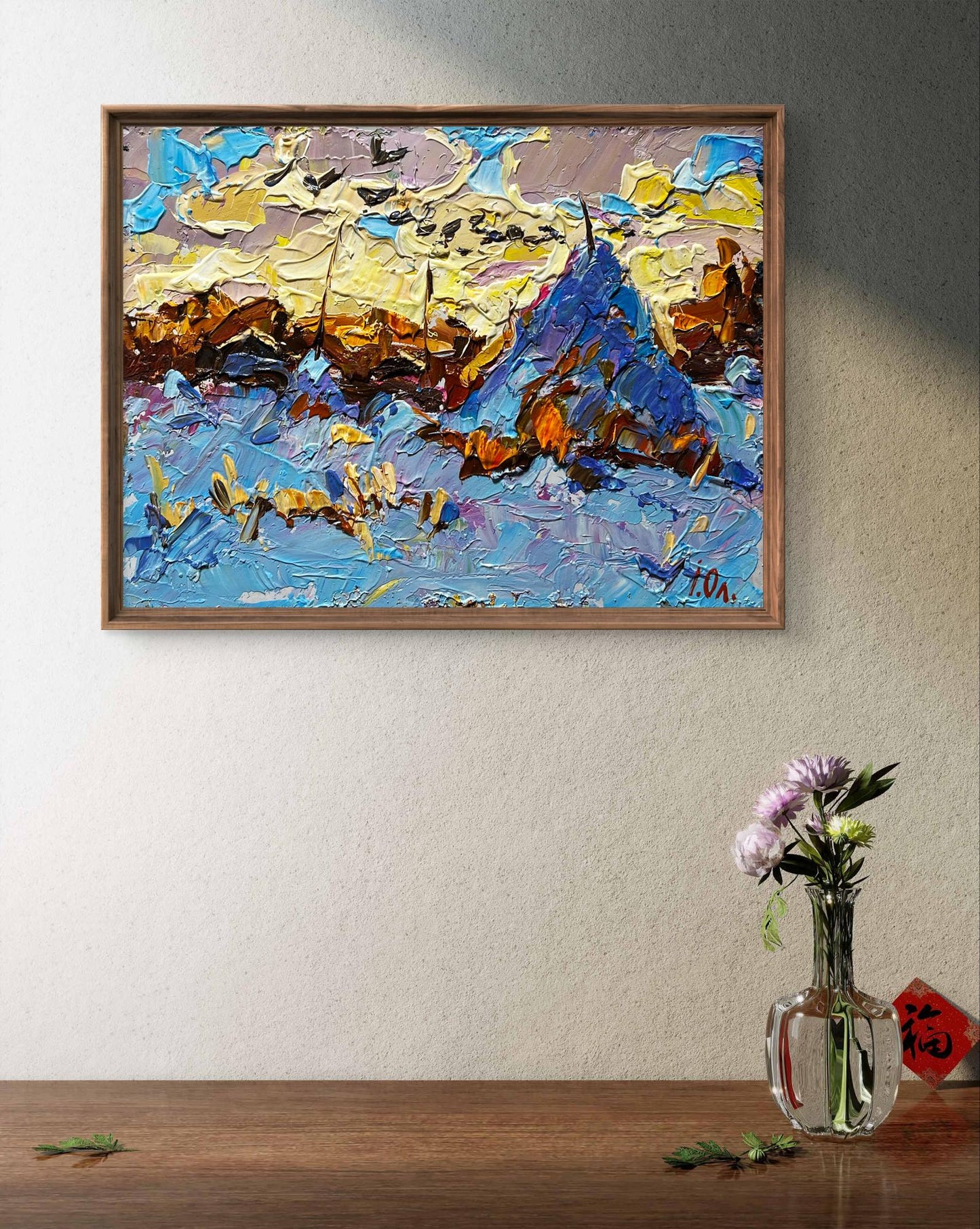 Oil painting Frosty evening by Oleksiy Ivanyuk, abstract mountain landscape