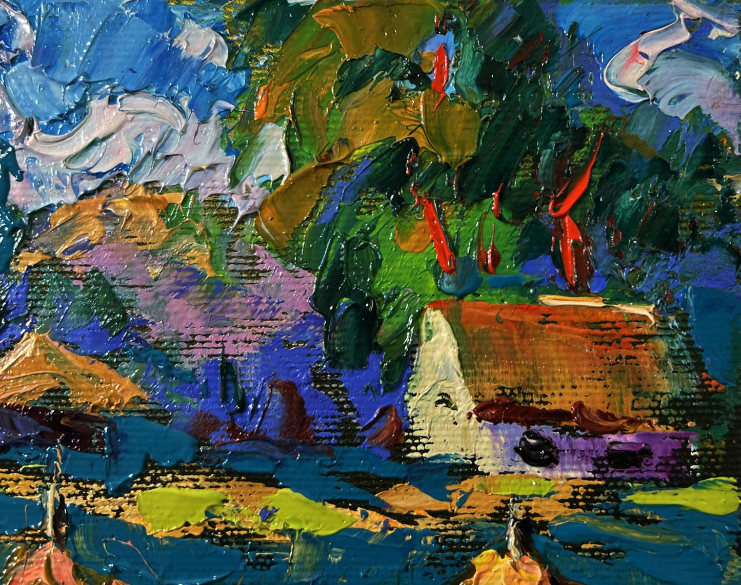 Vibrant Morning Country Breeze oil painting by Oleksiy Ivanyuk with colorful cottage