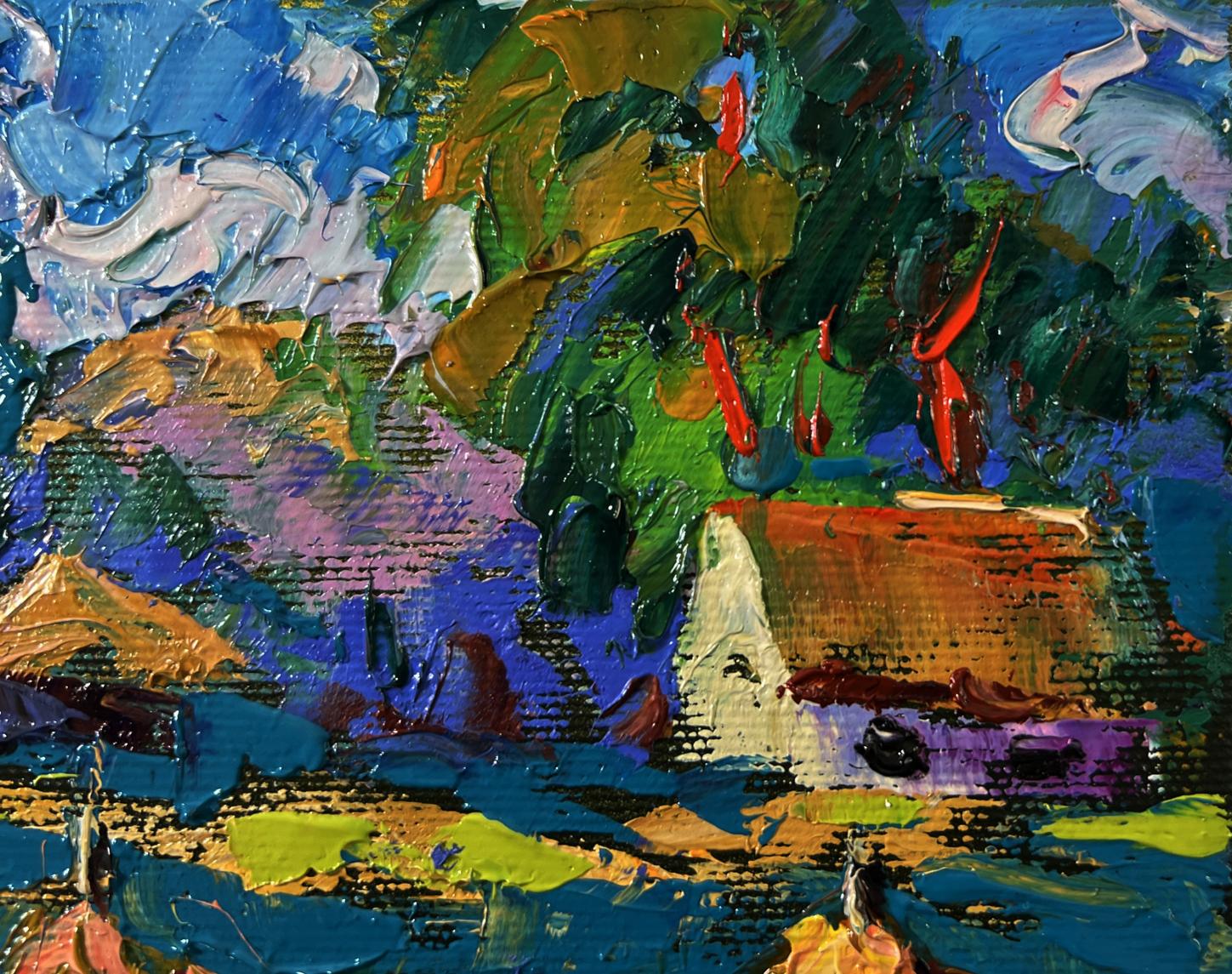 Vibrant Morning Country Breeze oil painting by Oleksiy Ivanyuk with colorful cottage
