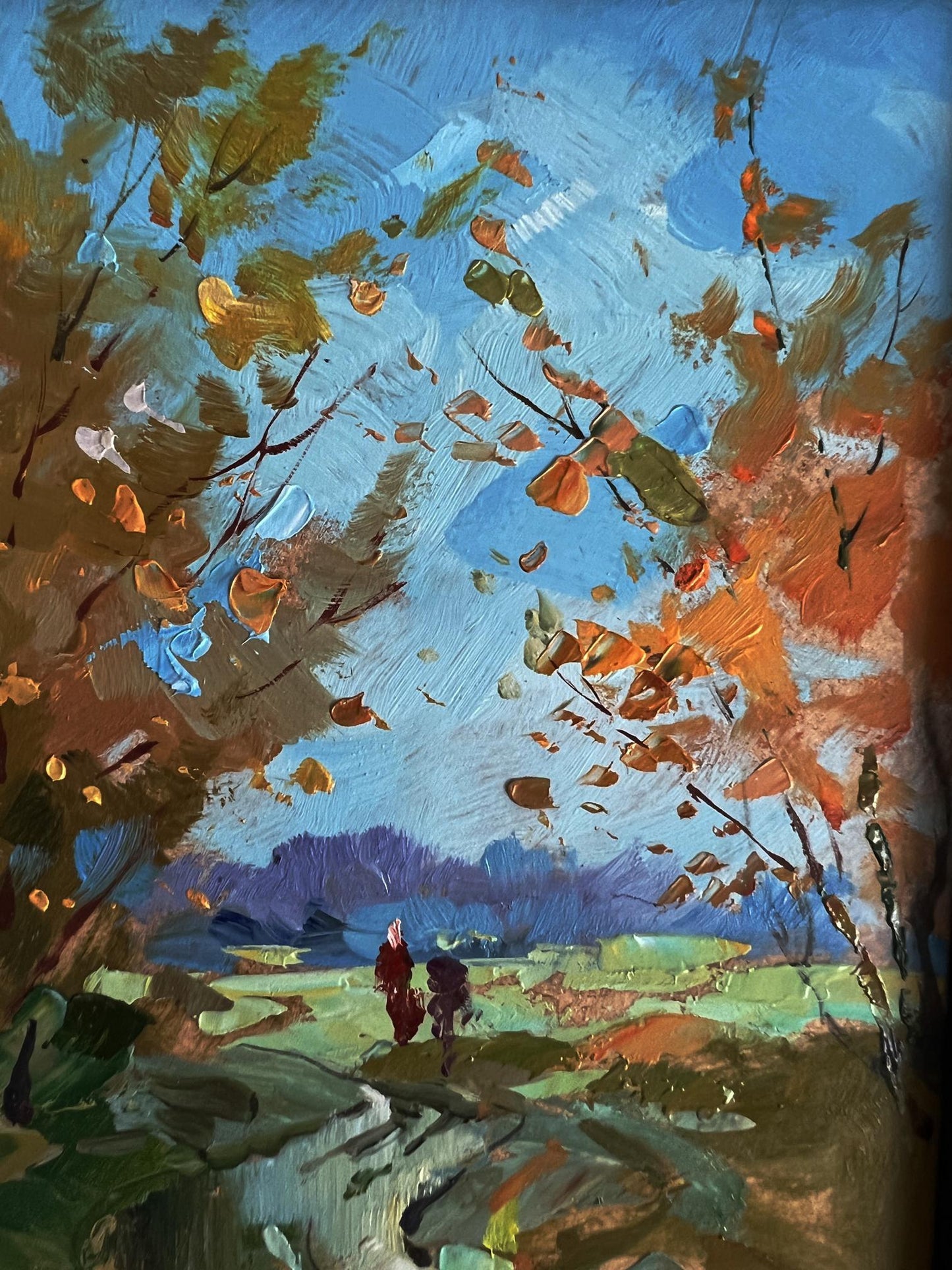 Vibrant Path in the Field oil painting by Yuriy Suprunchuk, autumn leaves swirl