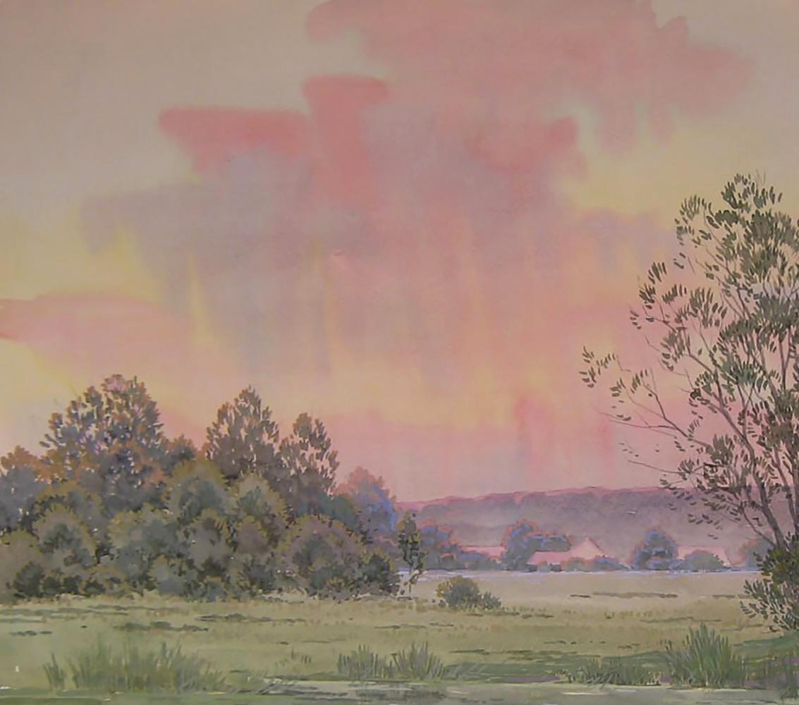 Watercolor painting Sunset over the river by Valery Savenets