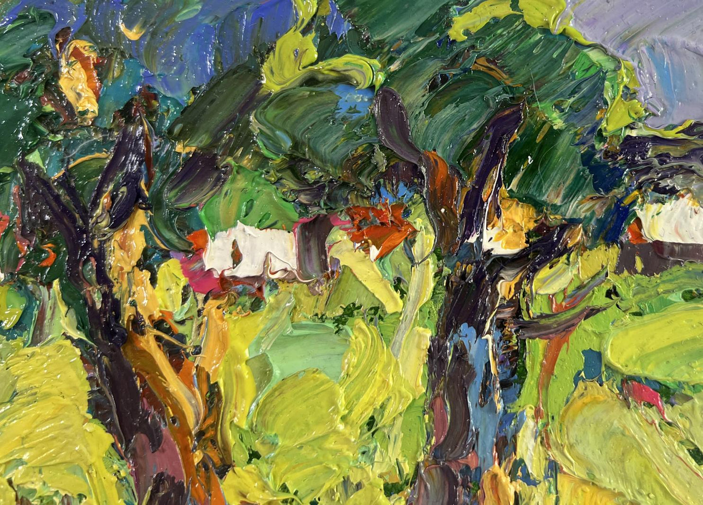 Vibrant impressionist oil painting Dreams in the shade of trees by Oksana Ivanyuk