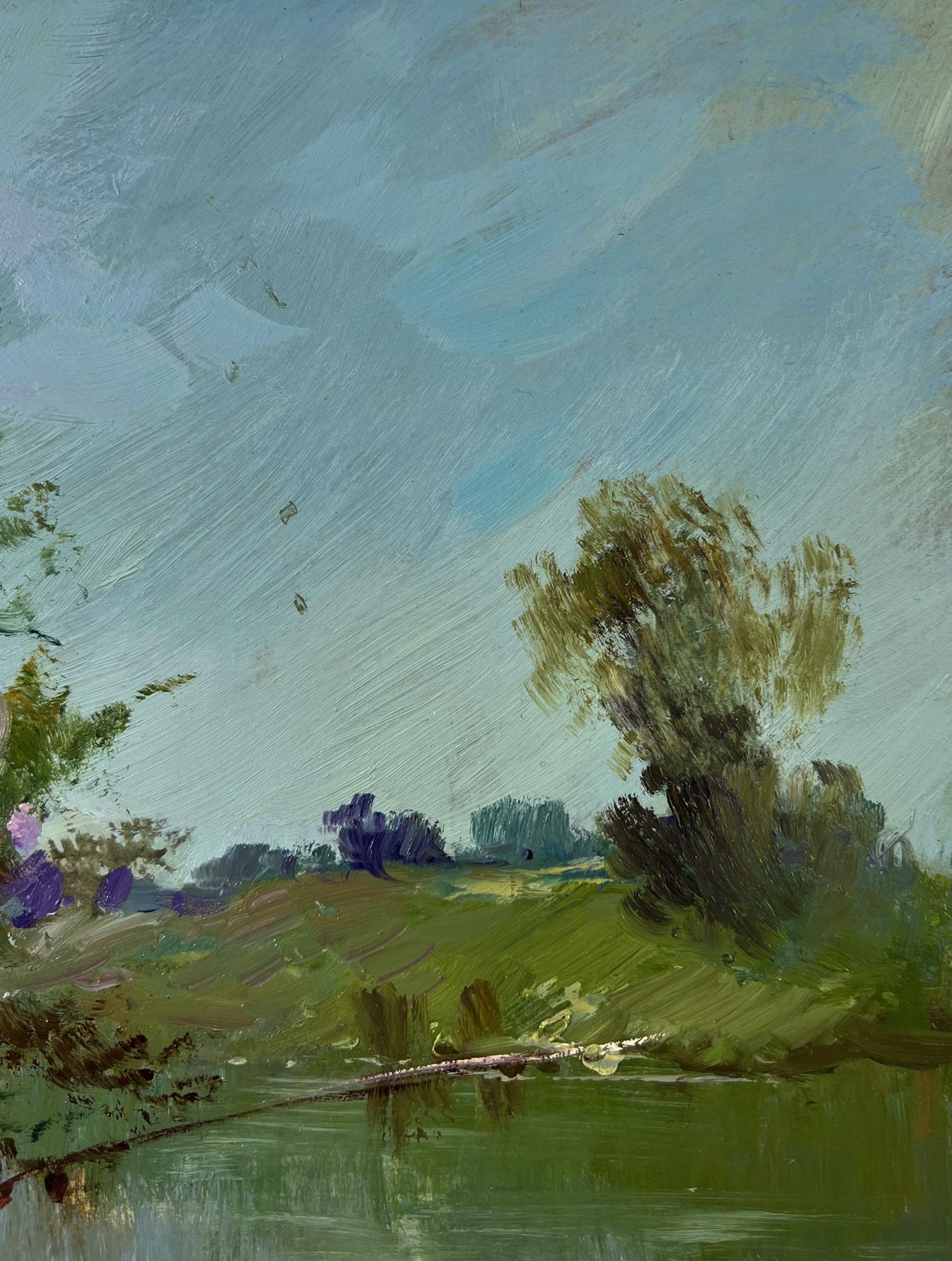 Oil painting Fishermen on the shore by Yuriy Suprunchuk with tranquil river