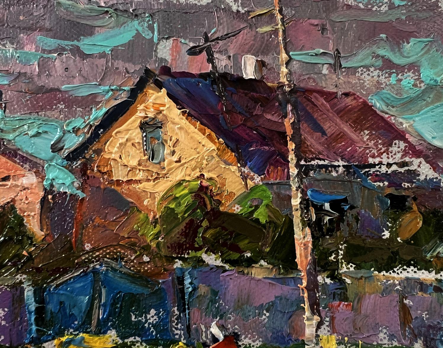 Vibrant impressionist oil painting of village street house by Oleksiy Ivanyuk