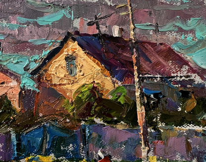 Vibrant impressionist oil painting of village street house by Oleksiy Ivanyuk