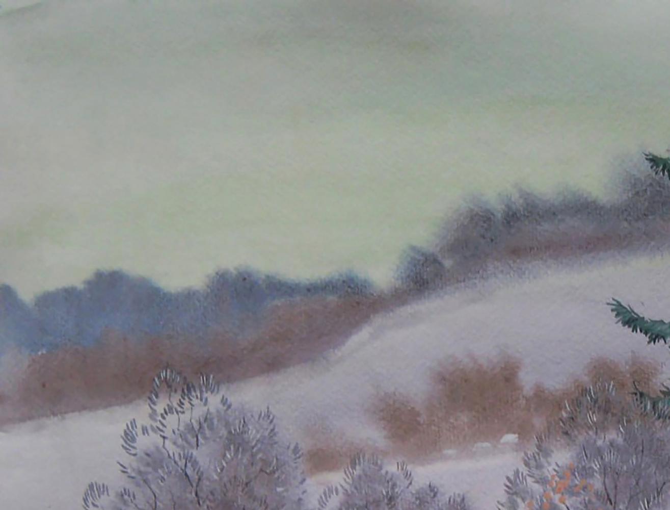 Watercolor painting of Winter hills by Valery Savenets snowy landscape