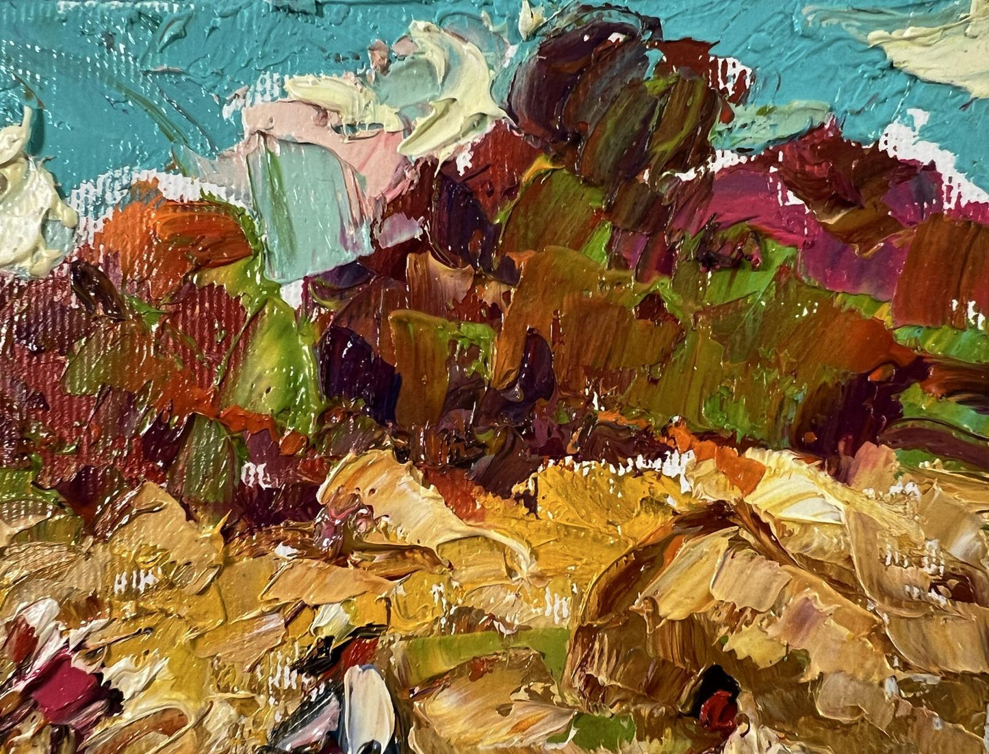 Vibrant Oleksiy Ivanyuk oil painting Daytime haymaking impressionist landscape