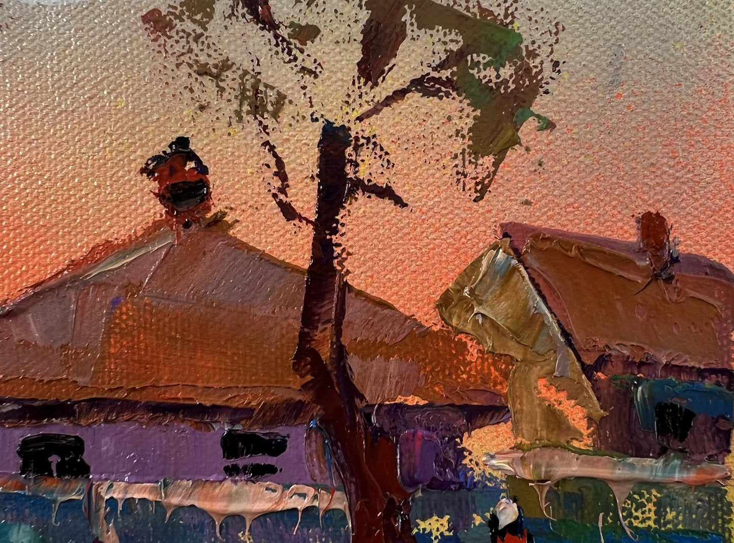 Oil painting Village morning by Oleksiy Ivanyuk, rustic scene