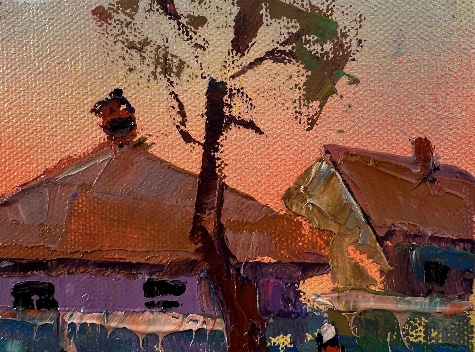 Oil painting Village morning by Oleksiy Ivanyuk, rustic scene