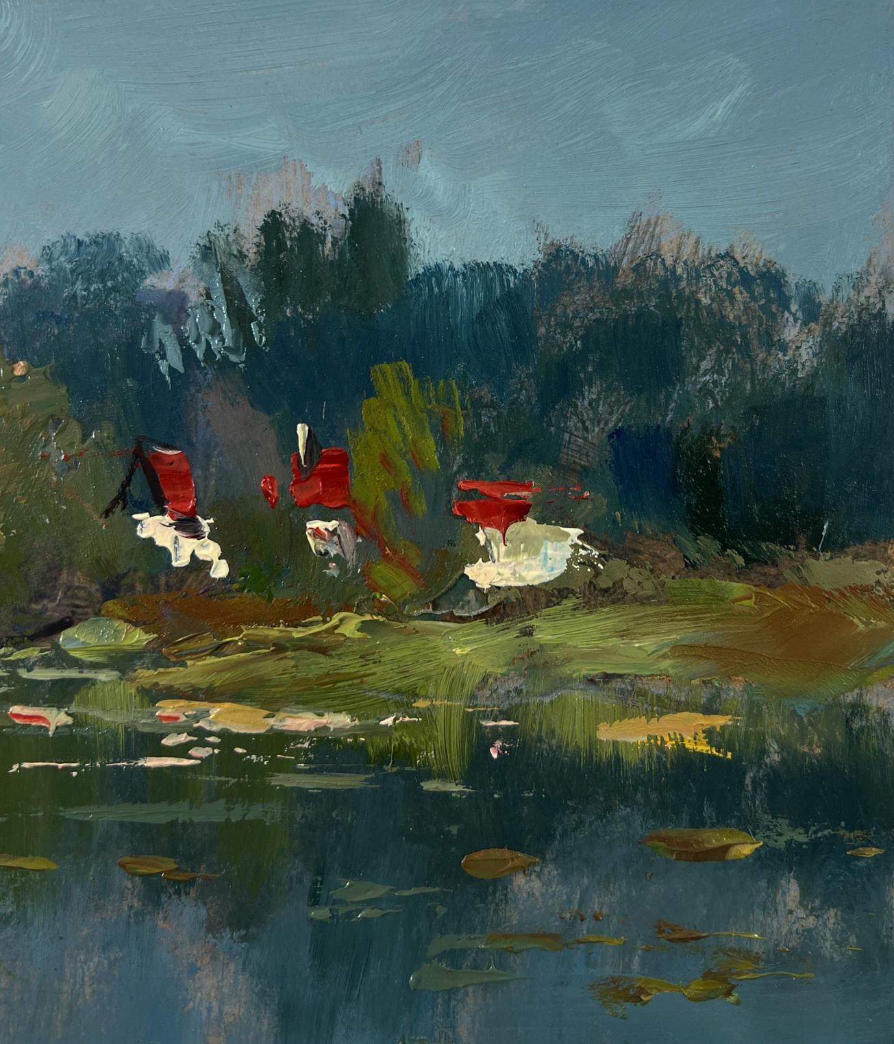 Oil painting Girl on a boat by Yuriy Suprunchuk with red figures