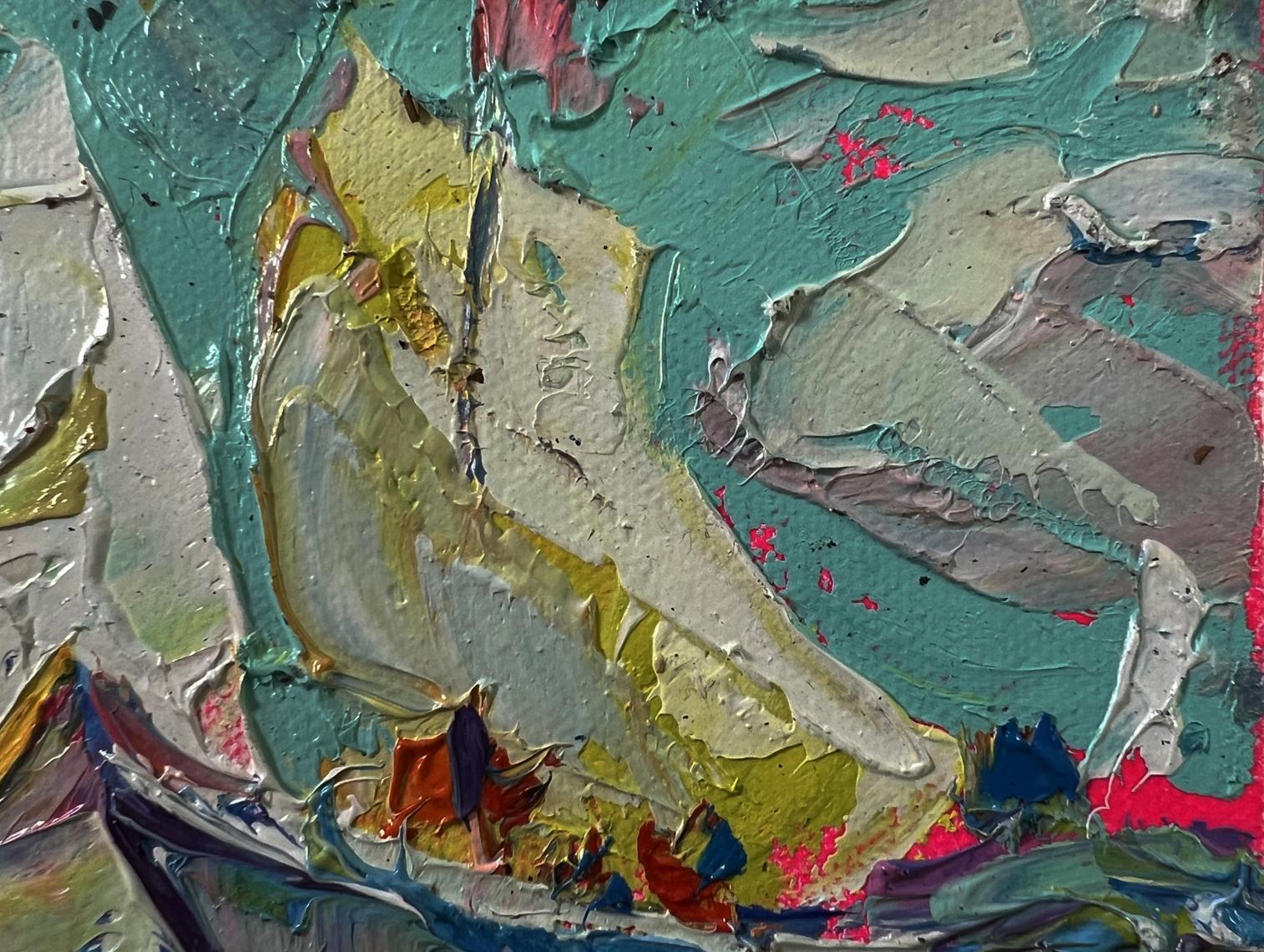 Oil painting Sailboats on the sea by Oleksiy Ivanyuk in teal impasto