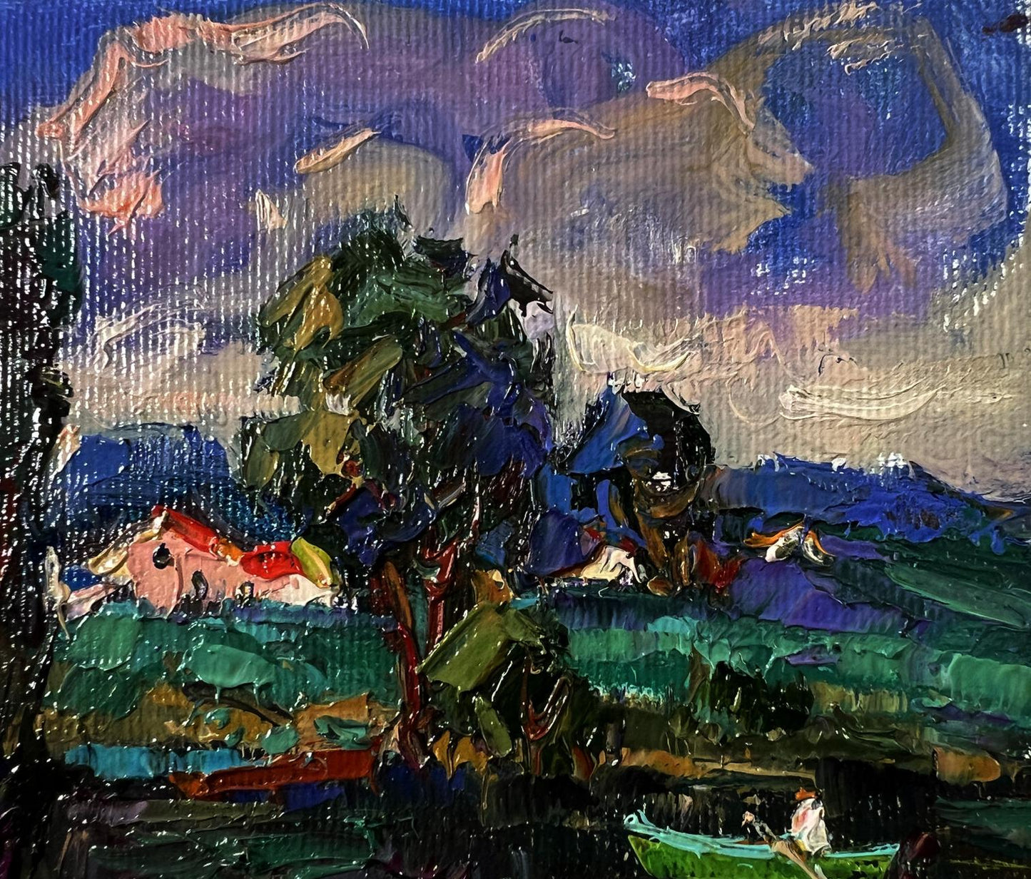 Vibrant impressionist oil painting Rain is coming to the village by Oksana Ivanyuk