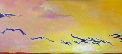 Oil painting Storks at Sunset Anatoly Varvarov