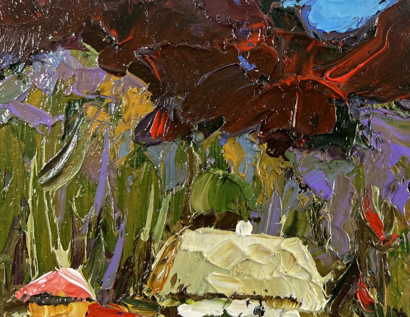 Oil painting Neighbors in the summer garden by Oleksiy Ivanyuk