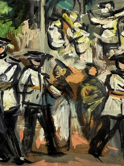 Oil painting Gathering of soldiers in the park by Alexander Litvinov