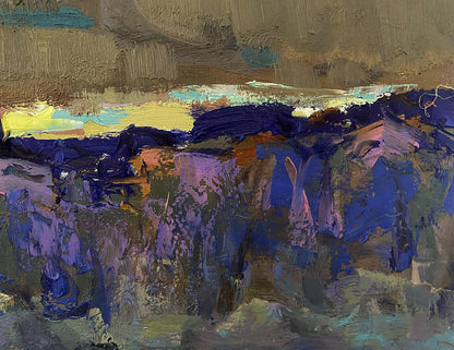 Oil painting In the cold steppes by Oleksiy Ivanyuk with textured blues