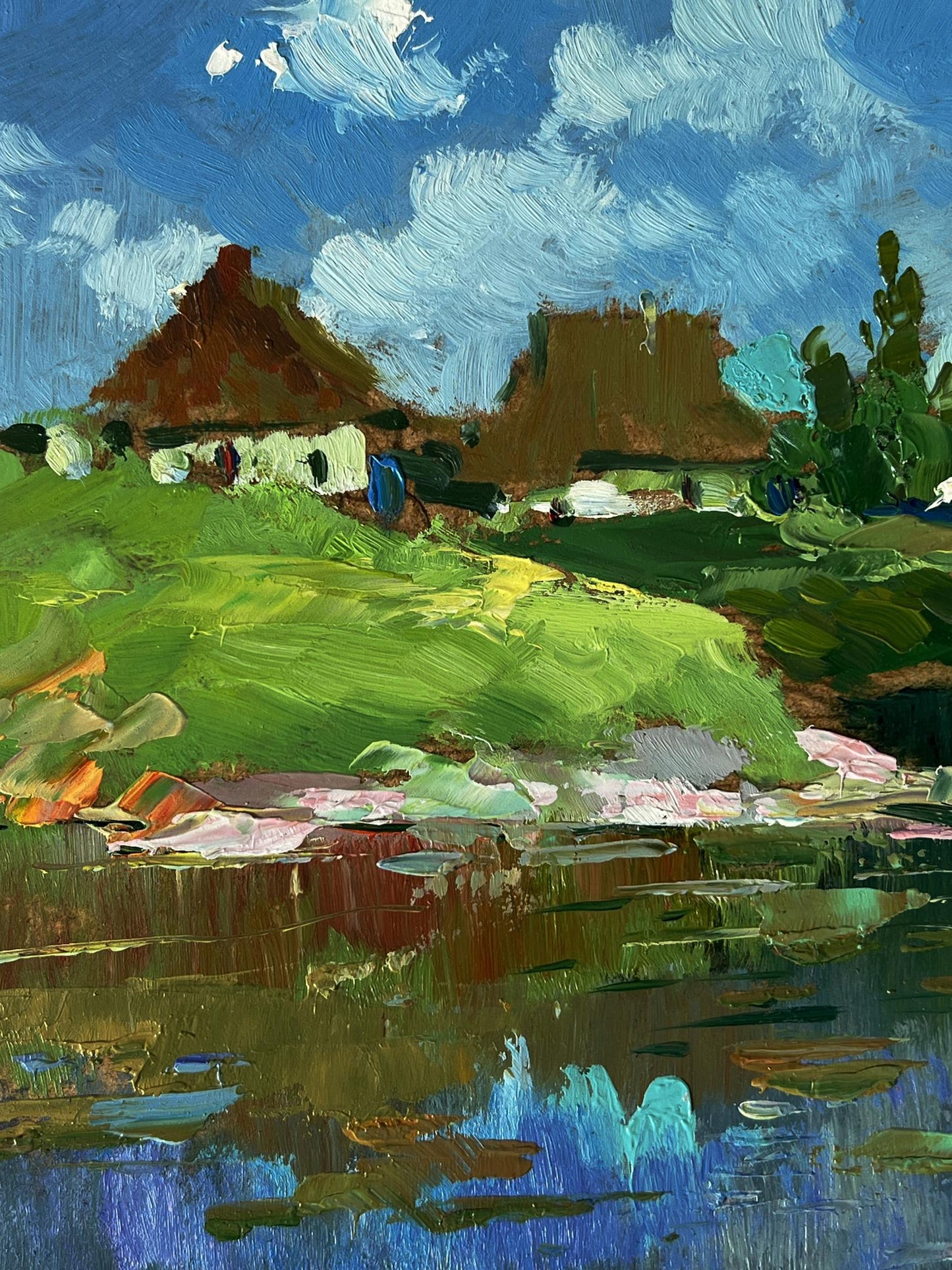 Vibrant impressionist oil painting of Yuriy Suprunchuk river near village